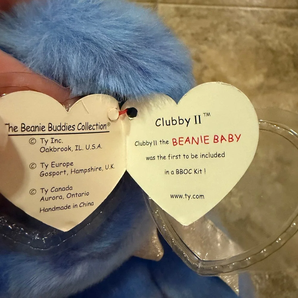 Ty Beanie Buddy Clubby II Blue Bear Plush Silver Ribbon 1999 14 inch 09991 VTG